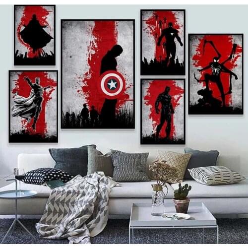 Marvel Vintage Avengers Movie Canvas Painting Posters Print Superhero Black Widow Loki Captain America Wall Art Home Decoration