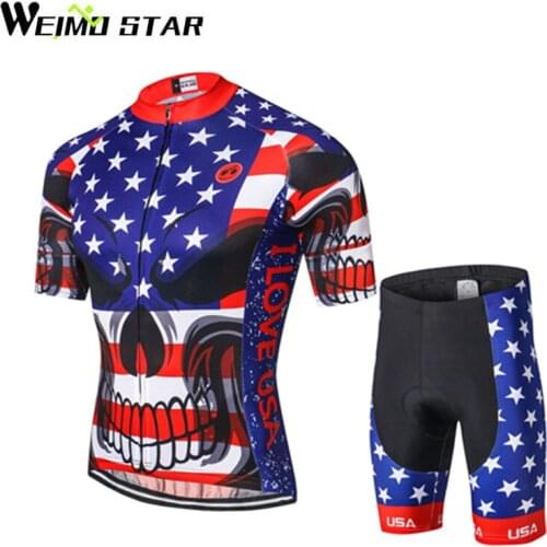 WEIMOSTAR Mens USA Cycling Jerseys Ropa Ciclismo Sets Outdoor Biking Bicycle Bib Sorts 3D Gel Padded MTB Bike Riding Shorts