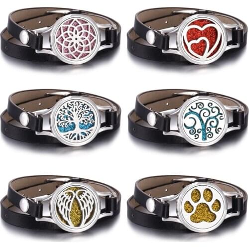 Tree of Life Aromatherapy Jewelry Bracelets Essential Oil Diffuser Locket Multilayer Leather Bracelet Perfume Aroma Bracelet