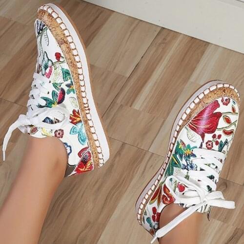 Womens sneakers Floral Printing Casual Sneaker Zipper platform shoes Breathable PU Women summer shoes for women Large size 43