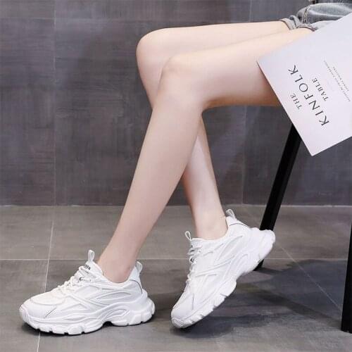 Women Chunky Sneakers Vulcanize Shoes Female Daddy Shoes Black White Platform Thick Sole Running Casual Shoes Woman Creepers