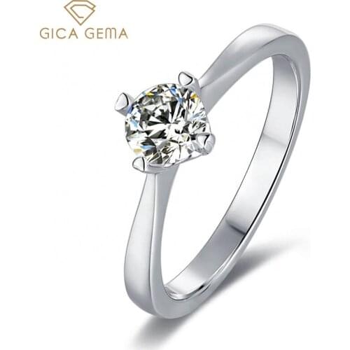 GICA GEMA Elegant Four Prong Rings For Women Engagement Wedding 0.5Ct 5mm Moissanite Diamond Real 925 Silver Fine Jewelry