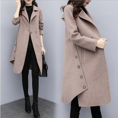 Woolen coat female long section 2019 new popular over the knee thickening autumn and winter black slim slimming coat