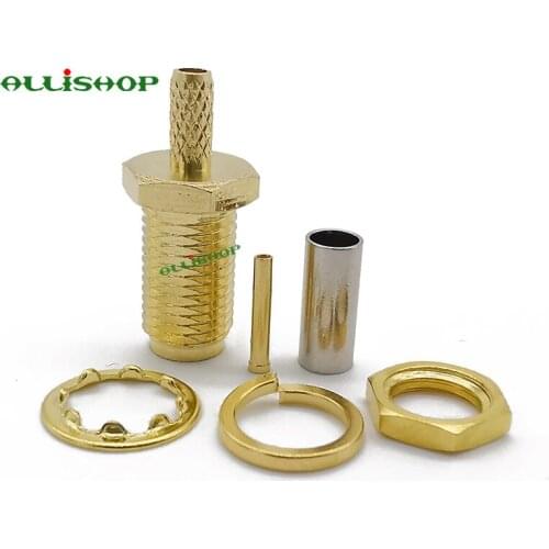 10Pcs SMA Female Jack Bulkhead Nut Crimp Connector RF Gold-plated Coax Crimp Connector for RG316 RG174 LMR100 Cable