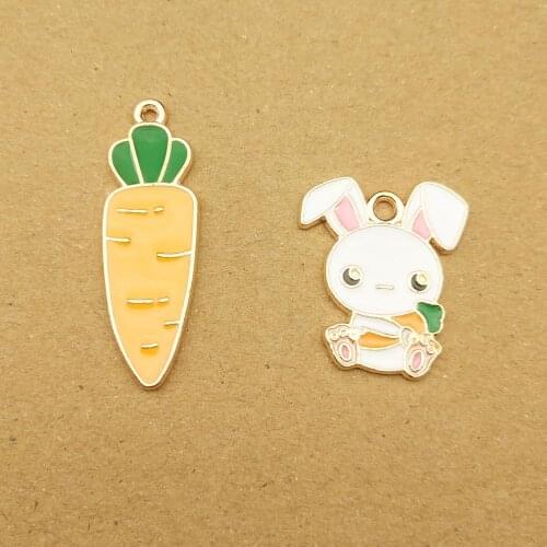 10pcs rabbit and carrot enamel charm for jewelry making fashion earring pendant necklace bracelet charms