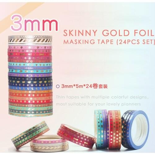 24 Roll/set 3mm*5m Gold Fine Thread Color Washi Tape Diy Scrapbooking Decor Masking Adhesive Tape Stickers