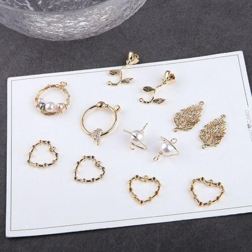 4pcs Hot Sale 2020 Fashion Copper Plated Color Rose Flower Leaf Love Hollow Round Pearl Earring For Women Diy Jewelry Findings