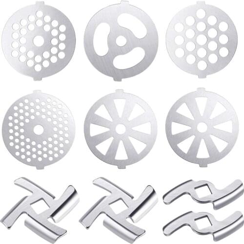 9 Pcs Meat Grinder Blades Meat Grinder Plate Discs Stainless Steel Food Grinder Accessories for Size 5 Stand Mixer and Meat Grin