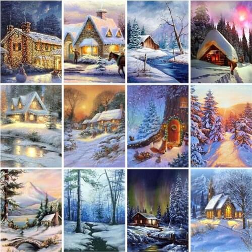 Diy 5D Diamond Painting Winter Snow Landscape Cross Stitch Full Diamond Embroidery Nature Rhinestones Mosaic Picture Home Decor