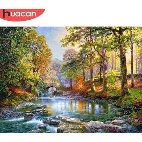 HUACAN Diamond Painting Natural Scenery Mosaic Forest River Full Square/round Embroidery Tree Landscape Home Decor