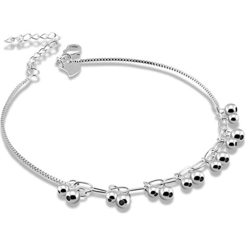 Womens 925 Sterling Silver Anklets Sweet Small Round Beads Lady Summer Foot Jewelry Female Fashion Accessories