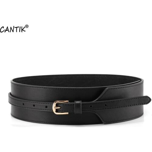 CANTIK New Design Quality Cowhide Leather Female Fashion Cummerbunds Black Waistband Decorative Belt for Women 6cm Width FCA109
