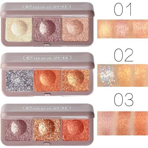 CmaaDu 3 Colors Mashed Eyeshadow Shinny Fairy Moonlight Mochi Eye Shadow Palette Earth Glitter Powder Makeup for Women