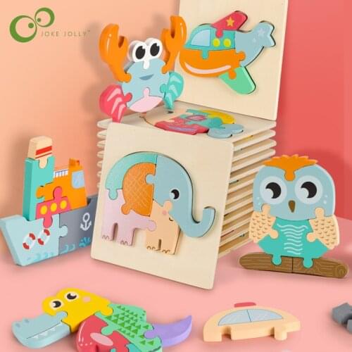 Baby Toys Wooden 3d Puzzle Tangram Shapes Learning Cartoon Animal Intelligence Jigsaw Puzzle Toys For Children Educational WYW