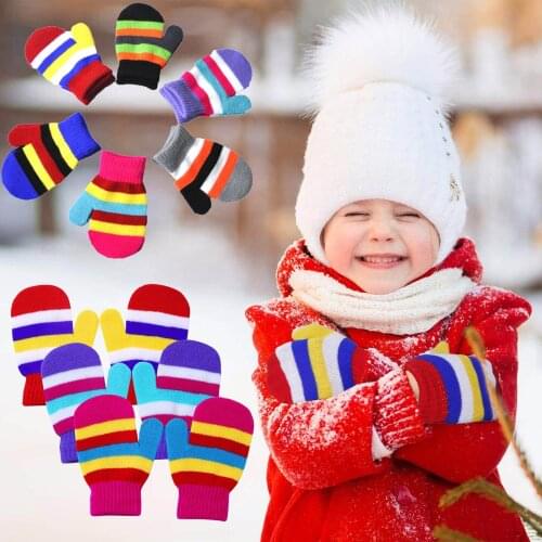 Rainbow Print Children Gloves Infant Baby Cute Heart Print Hot Girls Boys Of Winter Warm Gloves Knit Mittens