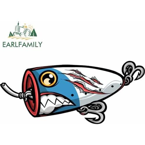 EARLFAMILY 13cm x 5.9cm for Fishing Lure Vinyl Car Stickers Waterproof Scratch-proof Custom Printing Window 3D JDM VAN Decal
