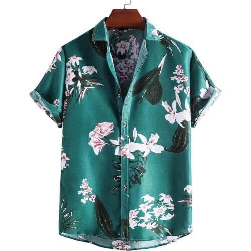 Hawaiian Flowers Print Shirts Oversized Men Turn-down Collar Cardigan Tops Casual Streetwear Short Sleeve Blouses Male Clothing