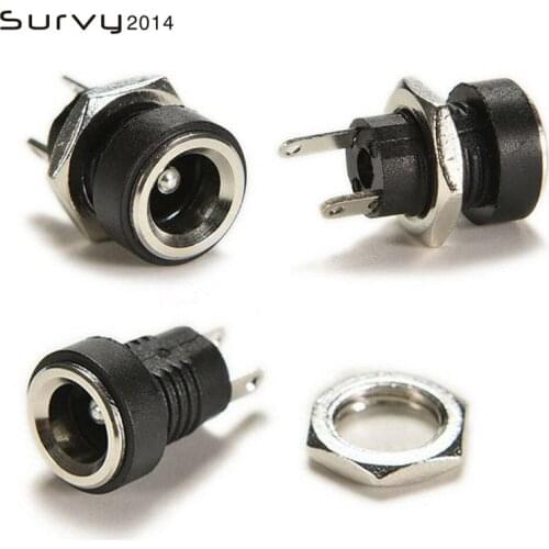 10Pcs 5.5 x 2.1mm DC Power Supply Jack Socket Female Panel Mount Connector Plug Adapter 2 Terminal Types 5.5x2.1 connectors