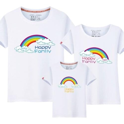 New Arrival Fashion Matching Family Outfits Cotton Rainbow Print T Shirts For Father Mother Kids Families Matching Clothe Teess