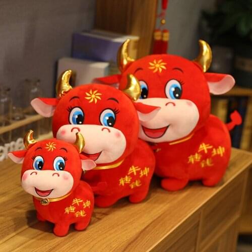 22/26/38cm Chinese Zodiac Ox Cattle Plush Toys Red Milk Cow Mascot Stuffed Doll For Children Girls Birthday New Year Gifts