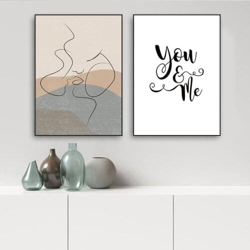 Lovers Line Art Abstract Posters And Prints Wedding Couple Quote Wall Picture You Me Letters Canvas Painting Home Decor JH001