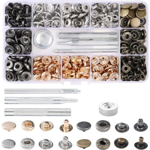 50-120 Set Leather Snap Fasteners Kit,Metal Button Snaps Press Studs,14 Color Leather Snaps for Clothes, Jackets, Jean Wear,Bags