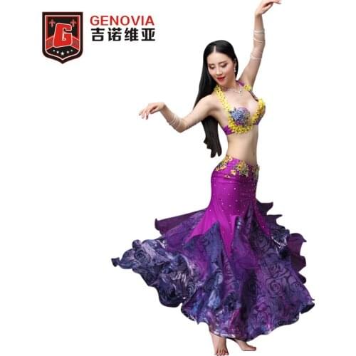 2019 Performance Oriental Women Belly Dance Costume 2 layers Long Skirt Dress Carnival Bollywood Girls Autumn Winter Suit