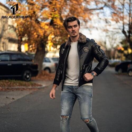 Lamb Fur Collar Vegetable Tanned Goatskin Bomber Jacket