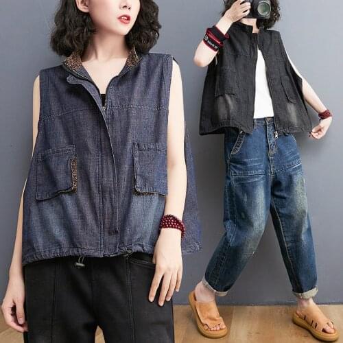 2021 Summer Short Denim Vest Jackets Women Oversize Casual Loose Jeans Coats Plus Size Shirt Double Pocket Outerwear Female