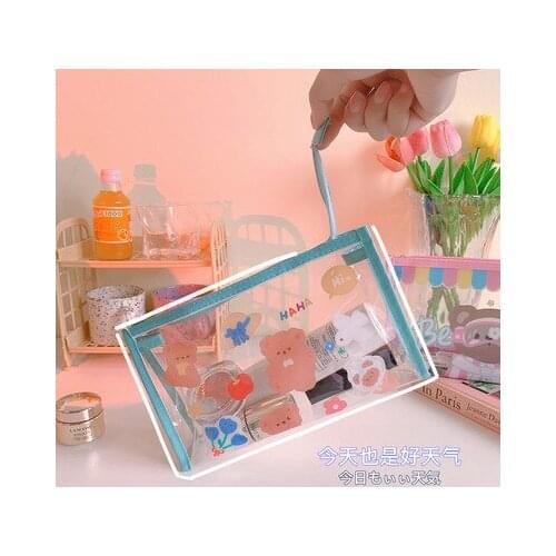 Cartoon pencil case cute girl heart transparent stationery bag ins large capacity male and female students storage cosmetic bag