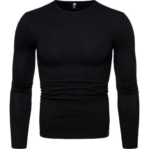 2019 New Men Casual T-Shirt Cotton Long Sleeve O-Neck Slim Fit T-shirt Men Fashion Solid Color Comfortable T-shirt