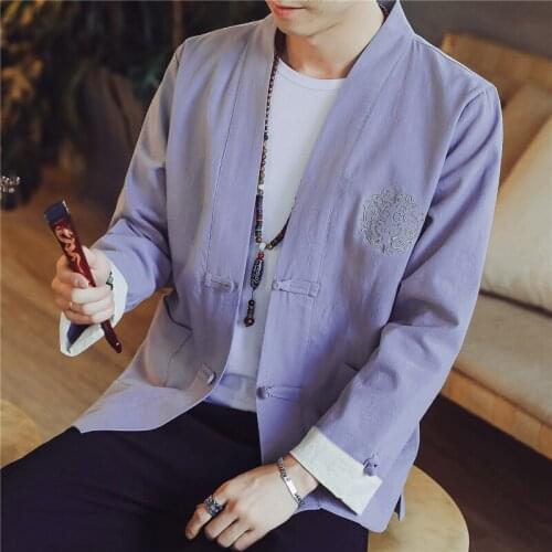 Tang suit male Chinese style cotton and linen jacket disc button embroidery Hanfu coat mens loose large size retro cardigan