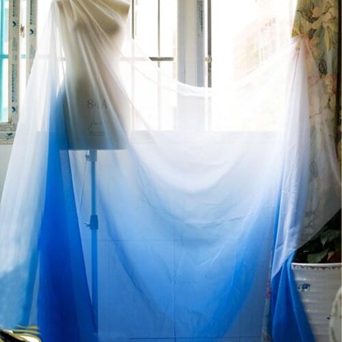 Soft Tencel Chiffon Fabric Sheer Dancing Dress Material Blue White Gradient Chiffon Cloth Tecido