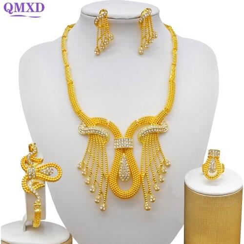 Famous Brand Nigerian Dubai Jewelry Sets For Women Rhinestone Wedding Bridal Accessory Jewelry Sets 2021