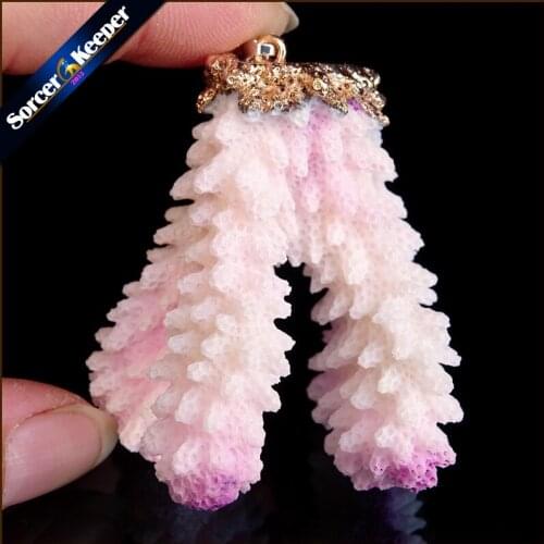 Natural Stone Raw White Coral Pendant Necklace Druzy Drusy Elestial Skeletal Cluster Specimen Fit Jewelry Making AA351