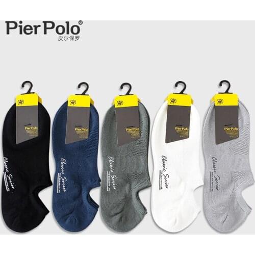 5 Pairs Brand PIER POLO Printing Mesh Invisible Summer Mens Ankle Socks Casual Combed Cotton Socks Slippers Short Male Socks