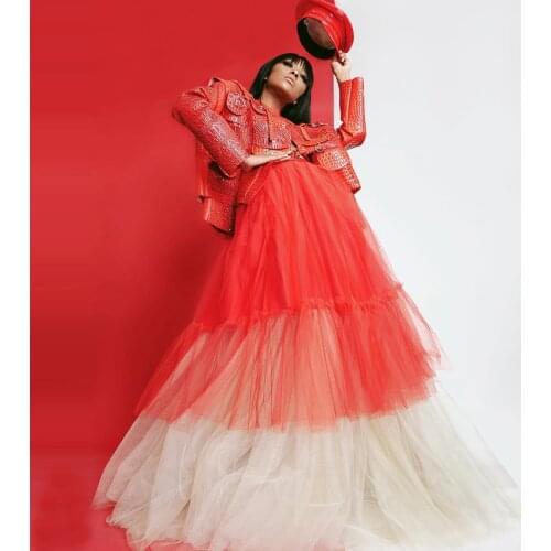 New Arrival Maxi Splicing Tulle Skirts Long Colorful High Street For Party Formal Occasion Ruffles Tulle Skirt