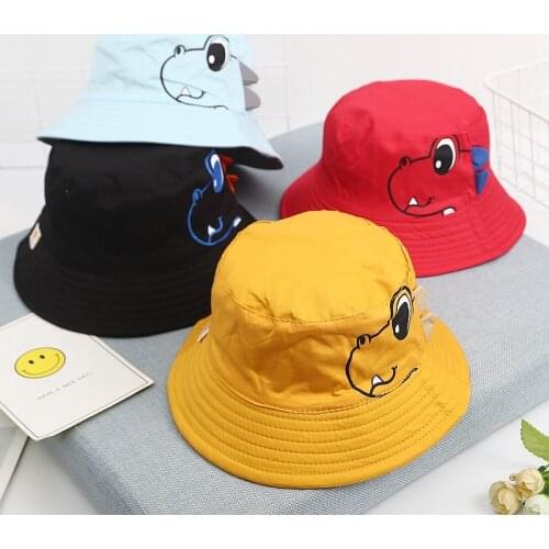 Creative Cartoon Bucket Hat Little Dinosaur Fisherman Hat Children Cute Double-sided Panama Cap Spring Autumn Outdoor Sun Hats