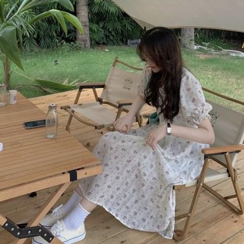 Dresses Women Floral V-neck Temperament Womens Korean Style Summer Waist Slimming Mid-length Short-sleeved Dress