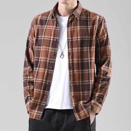 New vintage plaid long sleeve shirt men Korean slim casual shirt cotton contracted atmosphere square collar long sleeve shirt