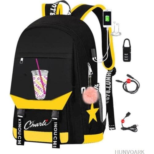 Children Backpacks Charli D'Amelio Backpack Stitch USB Backpack Fashion Women Shoulder Bags School Bag for Teenage Girl Zipper