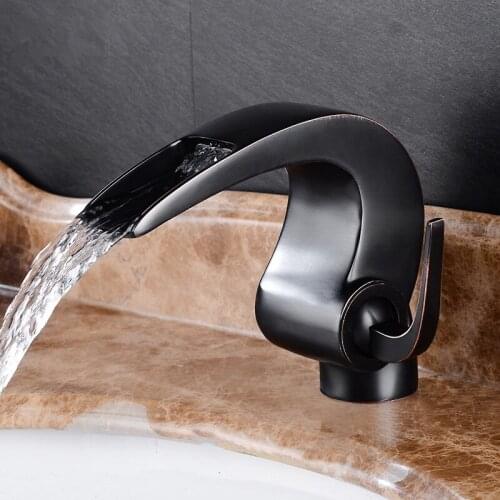 Bathroom Basin Faucets Solid Brass Sink Mixer Taps Hot & Cold Lavatory Crane Single Handle Waterfall Faucets Black Oil Brushed