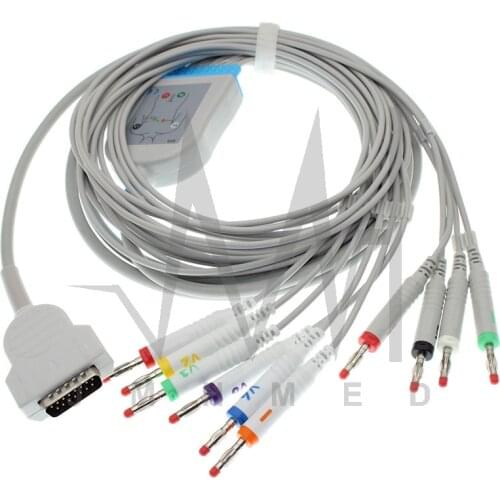 Compatible with GE Marquette EKG Monitor,Hellige MicroSmart,MAC500/1100,MAC1200,10 Lead ECG Cable,10KΩ Defibrillate Resistor