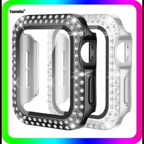 Toyouths Diamond Bumper Protective Case for Apple Watch Series 6 5 4 3 2 1 Screen Protector Cover for iWatch 38mm 40mm 2Pcs/set