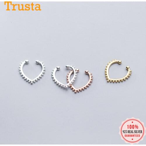 Trusta 925 Sterling Silver Heart Clip on Earrings Ear Cuff Nose Ring For Women Girl Lady Without Piercing Earring Jewelry DA636