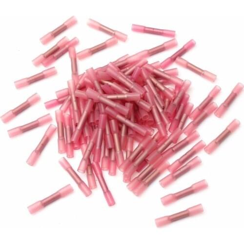 100pcs Red Waterproof Heat Shrink Butt Wire Connectors Crimp Terminals 0.5-1.5mm2 18-22 GA