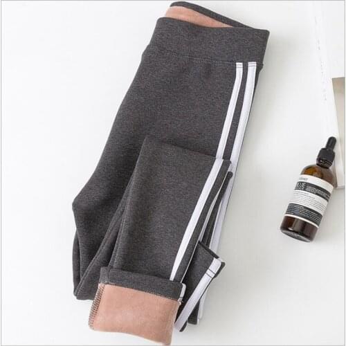 2019 Casual Winter New cotton Elastic Thicken women Leggings Warm Plus velvet Pants Skinny Side stripe Pants For Women Z275