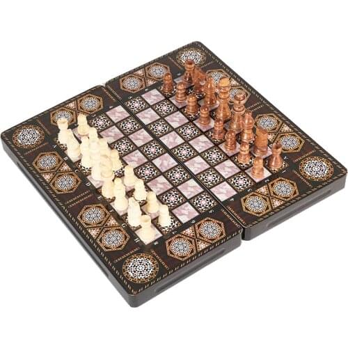 3 in 1 Wooden Checkers Backgammon Chess Set High Quality Travel Chess Set Foldable Chessboard with Wooden Chess Pieces I14