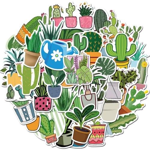 45PCS Waterproof Stickers PVC Green Plant Cactus Sticker Decal For DIY Guitar Laptop Motorcycle Car Helmet Skateboard Luggage