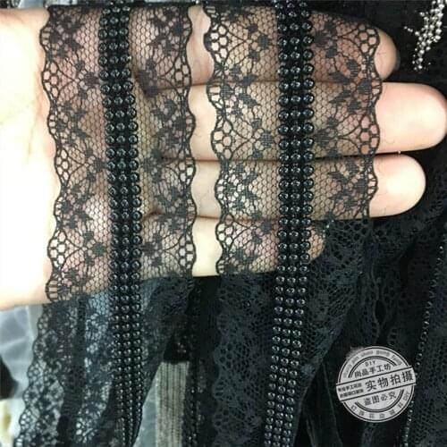 5Yards/Lot 3.8cm Black Pearl Beaded Clothing Accessories Lace Collar Flower Diy Handmade Beading Lace Trim Clothes Lace Fabric